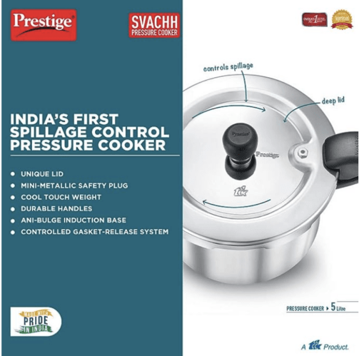 Prestige Svachh Aluminium Outer Lid Pressure Cooker, With Spillage Control, 5L, Silver - Image 2